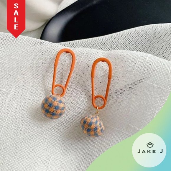 Jewelry - 🍑Summer Earrings - orange and blue safety pin pendants